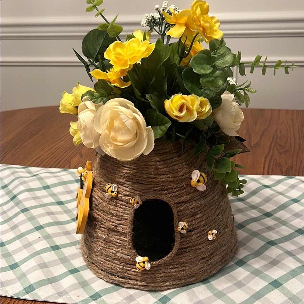 Hand Crafted Yellow and Cream Faux Florals Accent